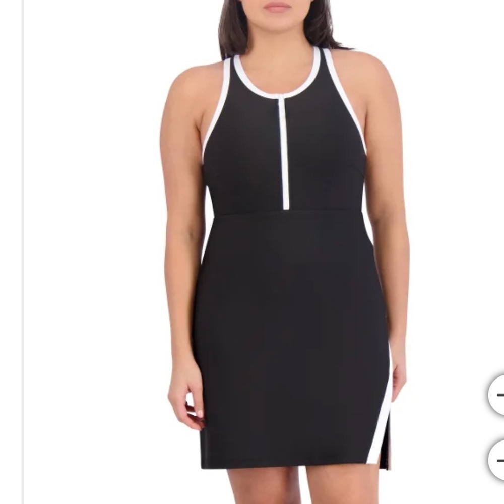 Black and White Sleeveless Dress SAGE Women's Active Dress with Inner Short